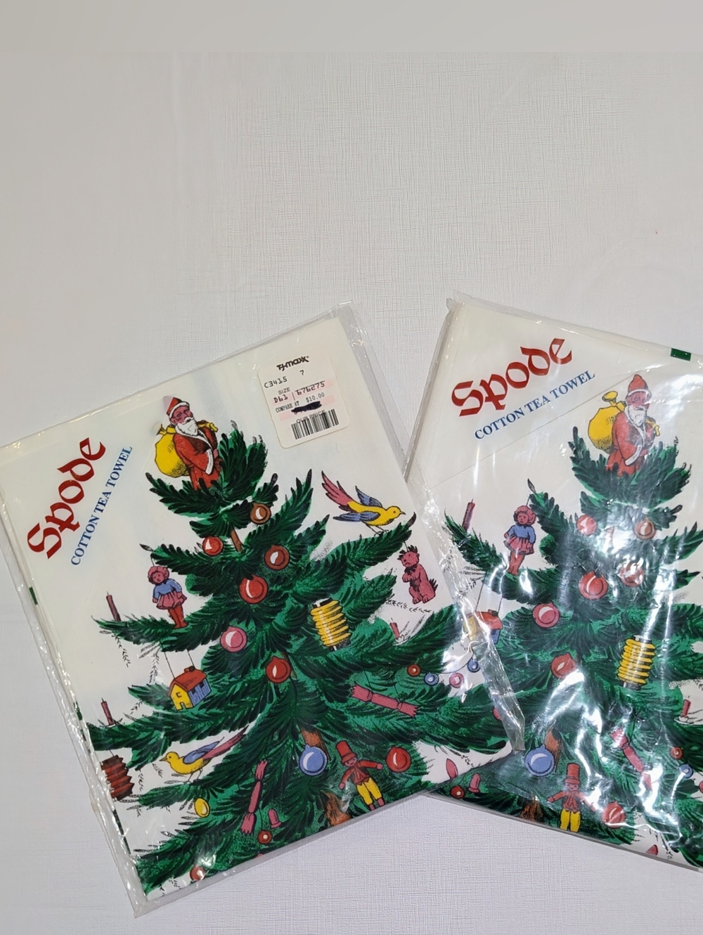 Set Of 2 Original Spode Christmas Tree Cotton Tea Towels NWT - England Made
